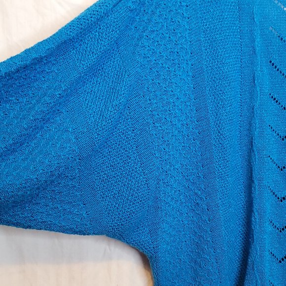 Vintage Pullover Sweater V Neck Batwing Oversize Acrylic Bright Blue Kathy White - Picture 9 of 10